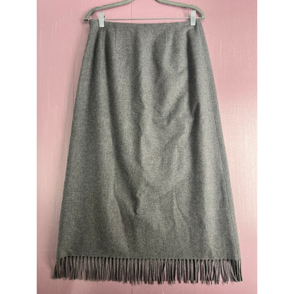 Pendleton Gray 100% Virgin Wool Fringe Hem Midi Skirt Size 8 Lined A-Line - Picture 5 of 9